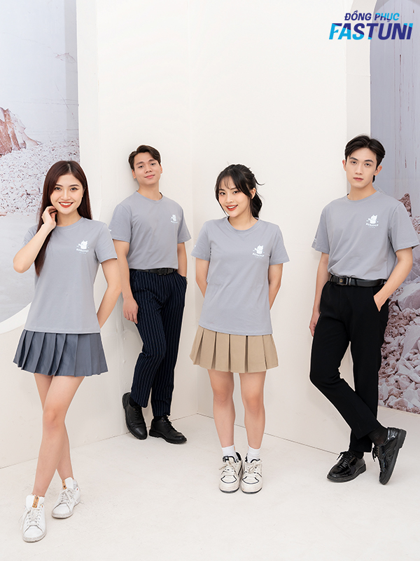 Thiết kế áo thun cổ tròn đồng phục màu xám 