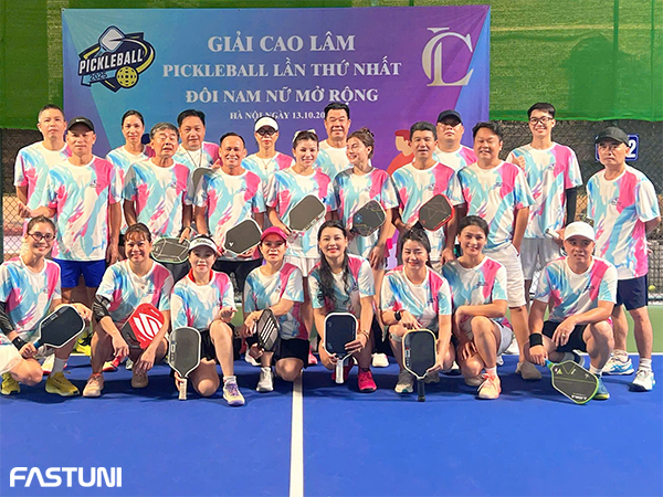 Mẫu áo đồng phục cổ tròn Pickleball in chuyển nhiệt nổi bật